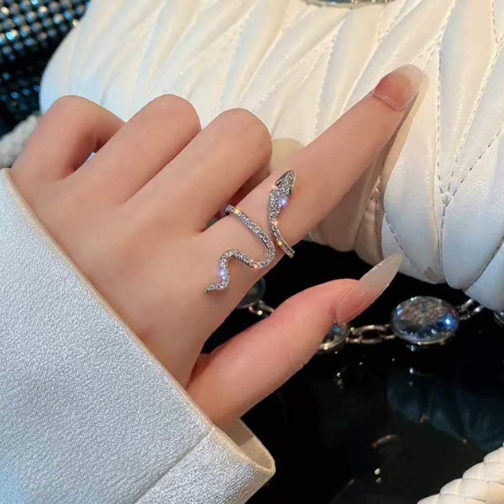 Rhinestone Snake Ring Adjustable